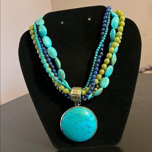 Blue Multi-Strand Necklace with Pendant